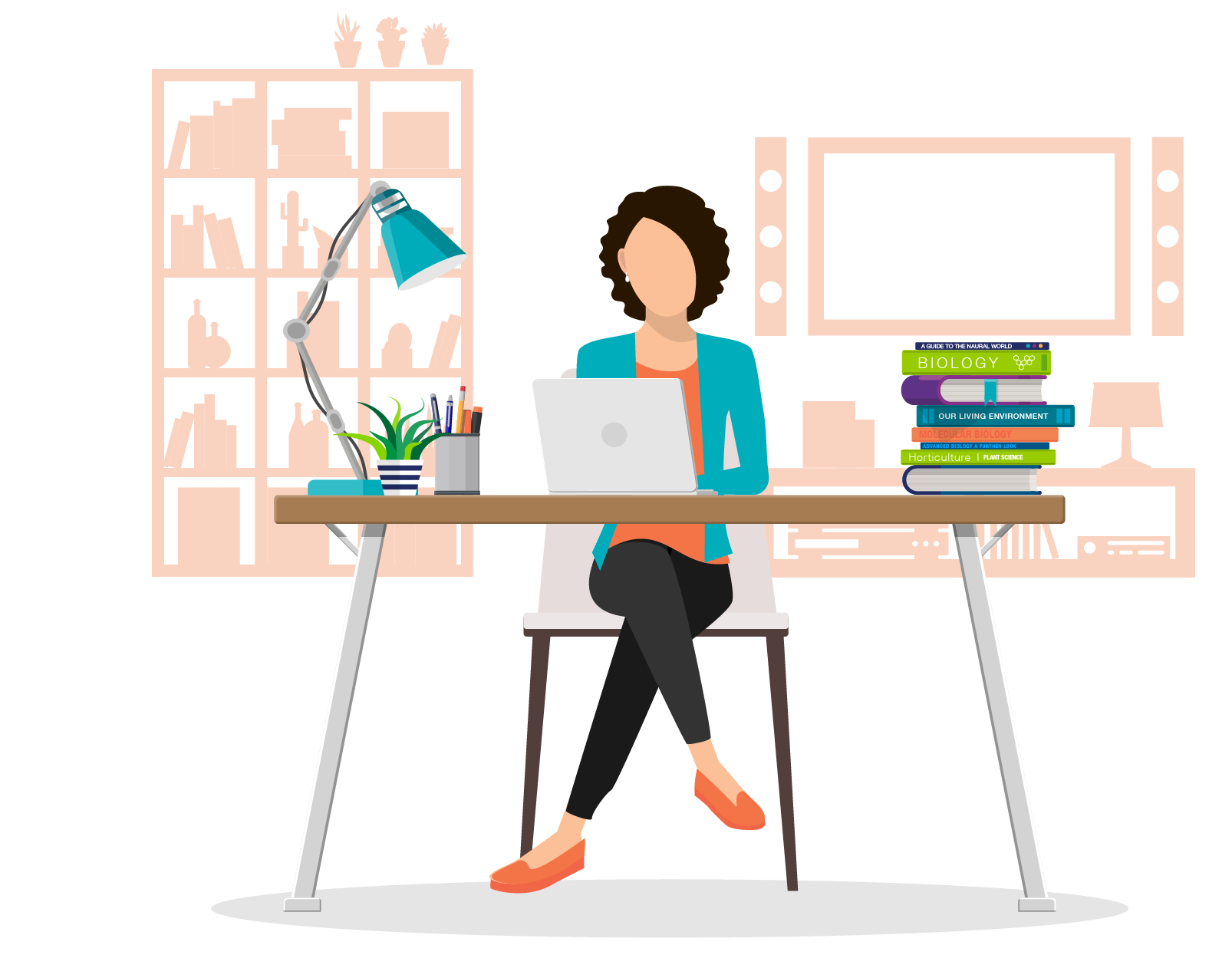 student working on a laptop at a desk with textbooks