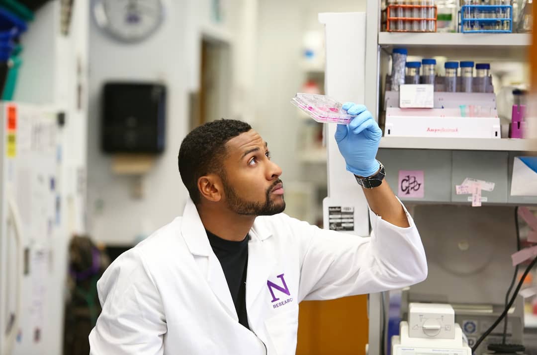 scientist looking at sample