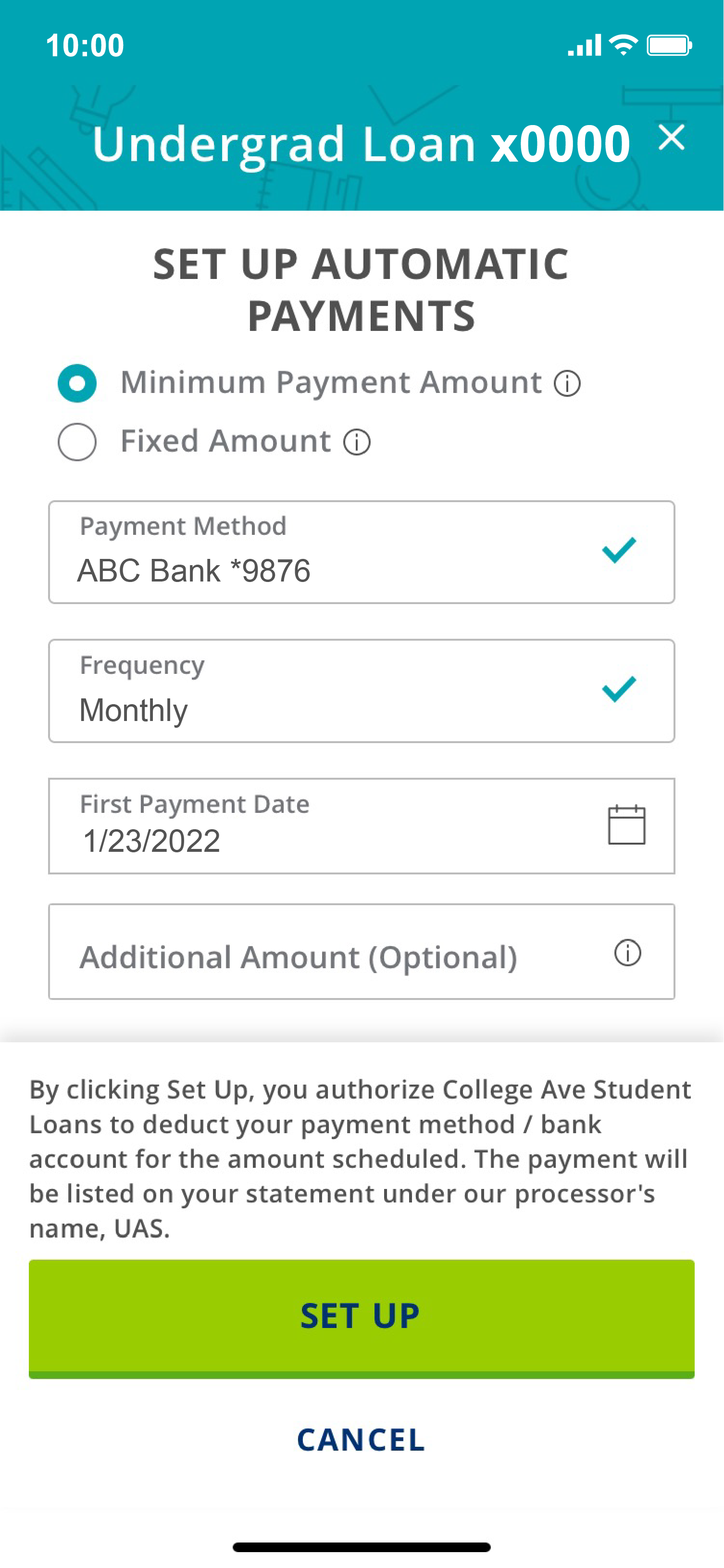 payment details screen