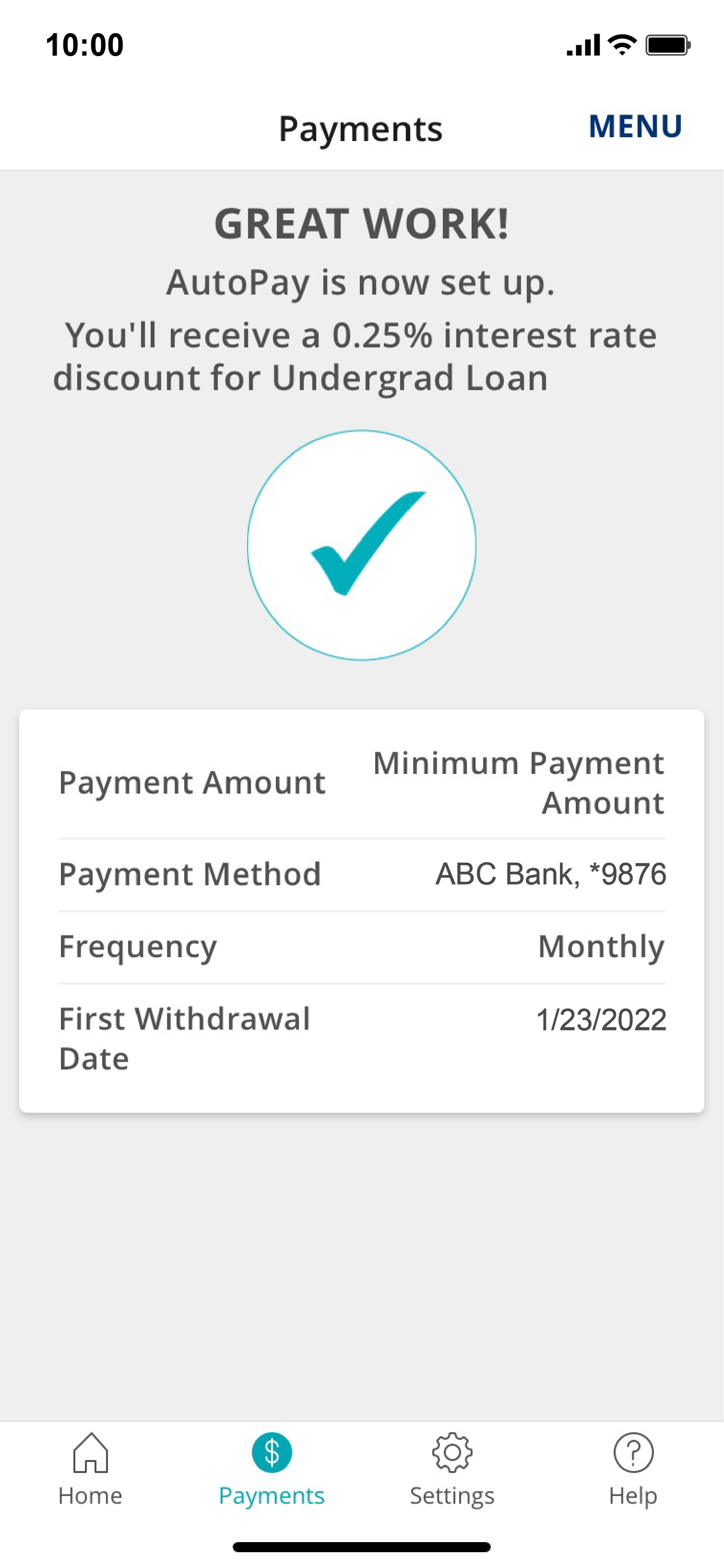success payment screen
