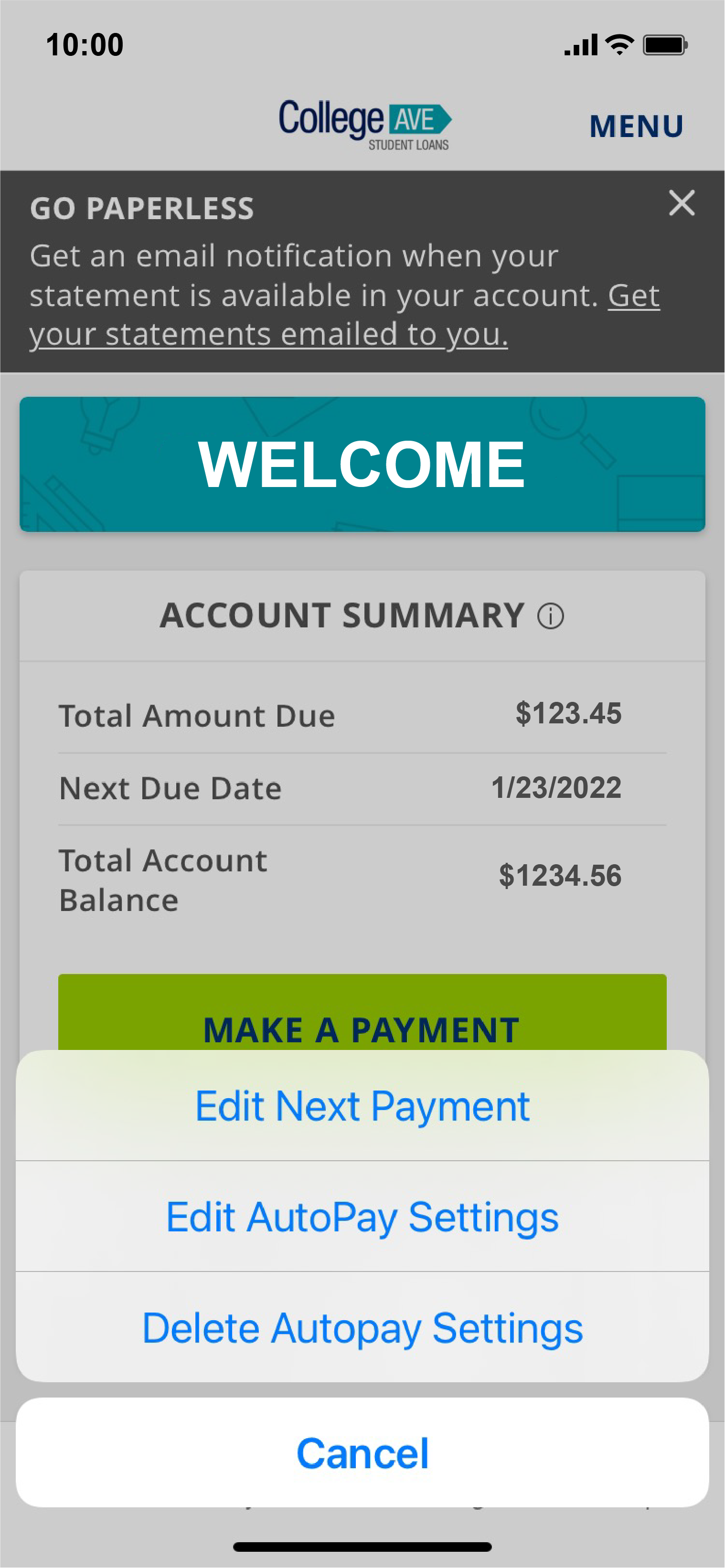 edit payment settings model