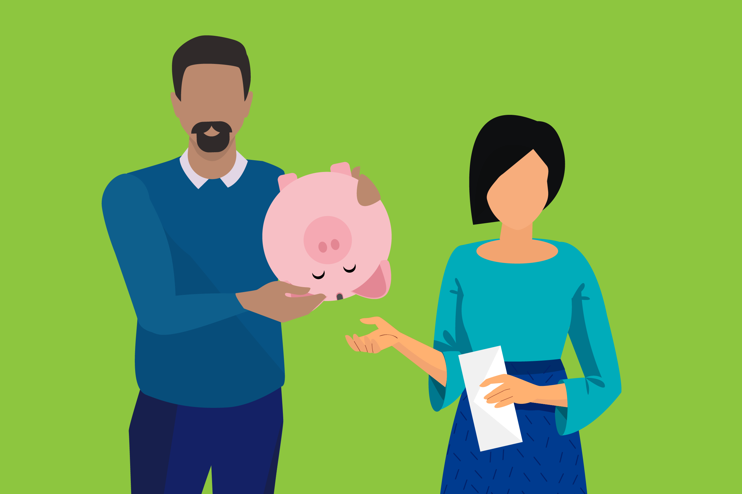 Man holding empty piggy bank