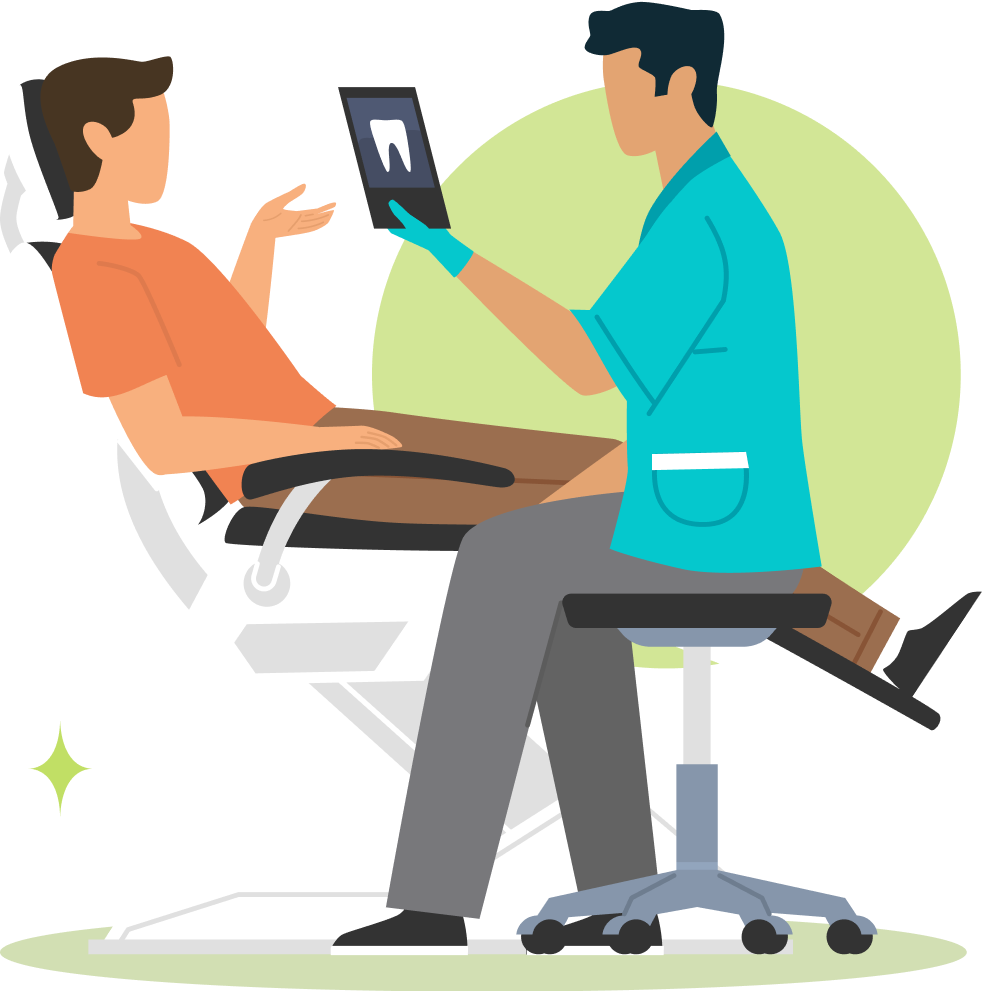 Image of a dentist and patient looking at x-rays taken. Private Student Loans for Dental School are available through College Ave Student Loans.