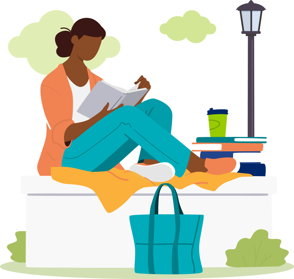 Image of a woman sitting and reading at Law School, who took a private student loan with College Ave Student Loans.
