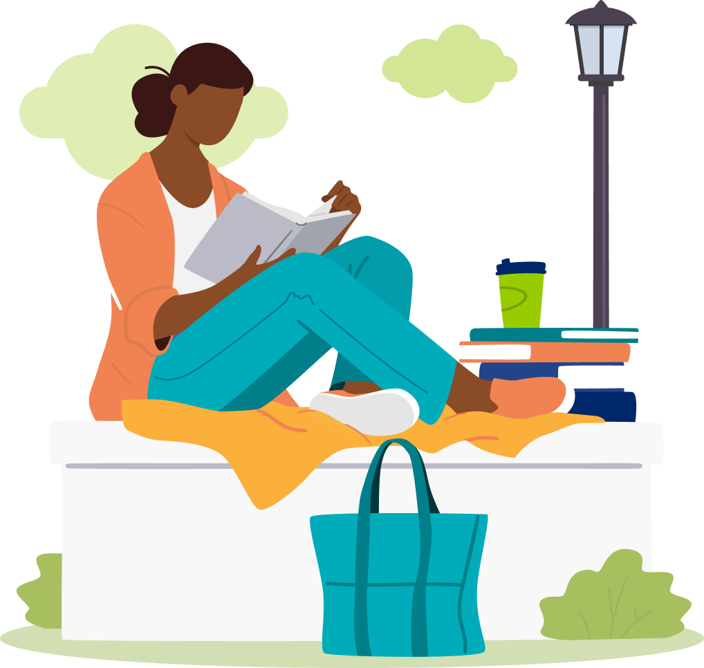 Image of a woman sitting and reading at Law School, who took a private student loan with College Ave Student Loans.