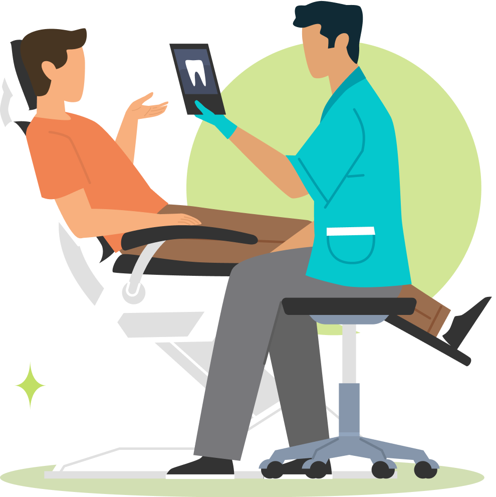Image of a dentist and patient looking at x-rays taken. Private Student Loans for Dental School are available through College Ave Student Loans.