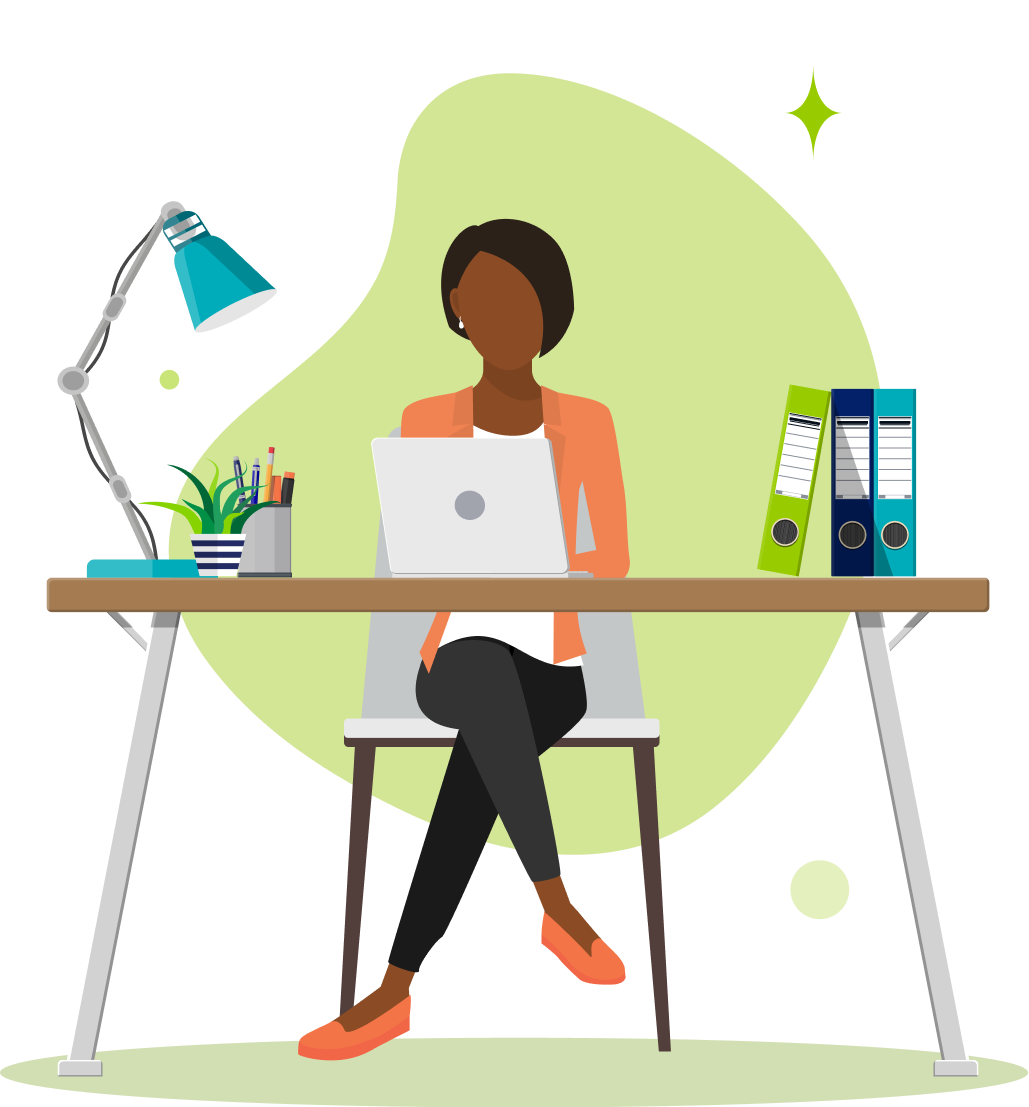 Image of woman sitting at a desk, reviewing her Graduate Private Student Loan options with College Ave Student Loans.