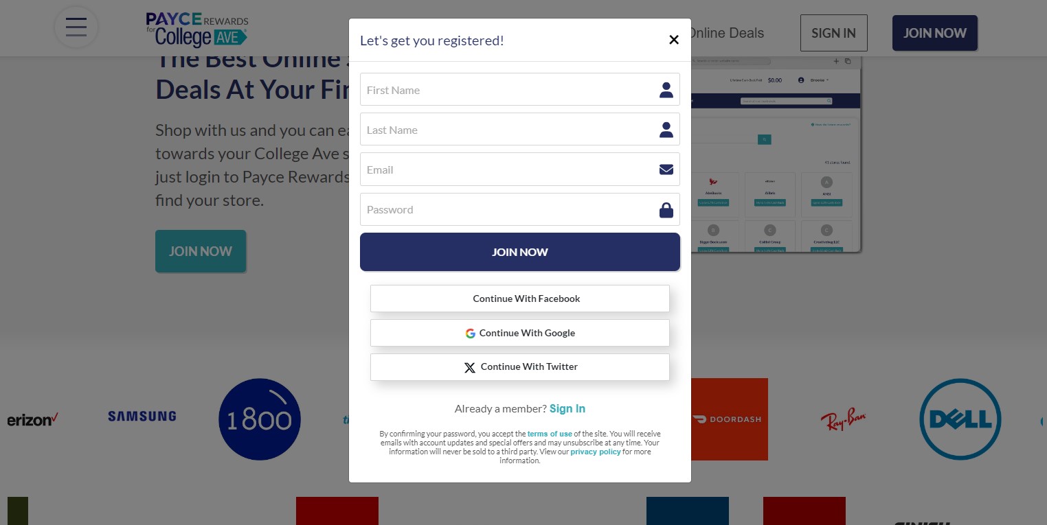 You can sign up with your social media profile or your email address.