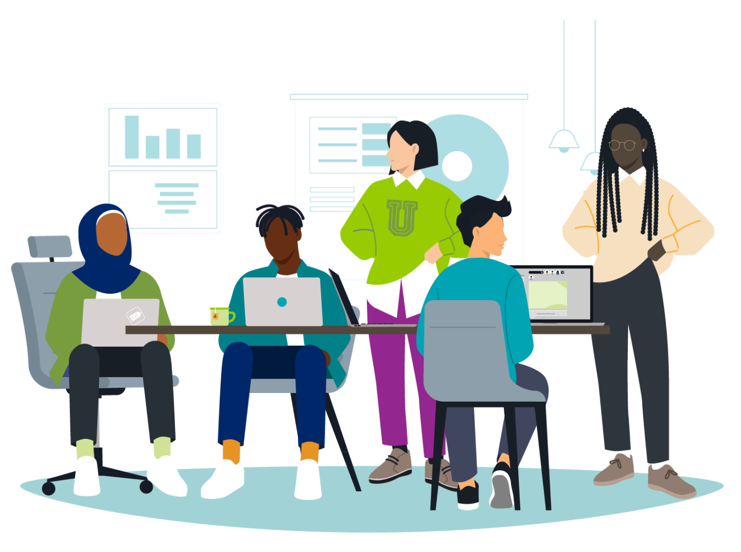 Business students working