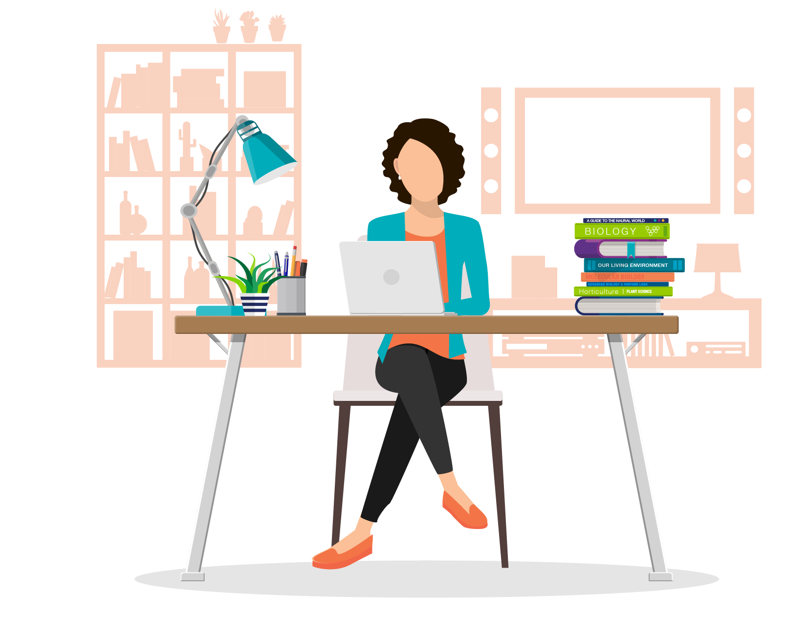 student working on a laptop at a desk with textbooks