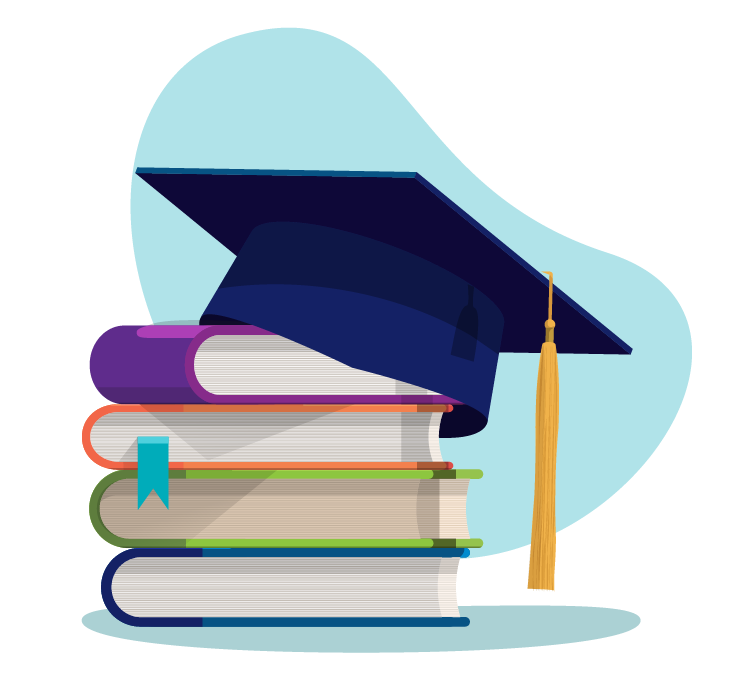 mortarboard hat on stack of text books