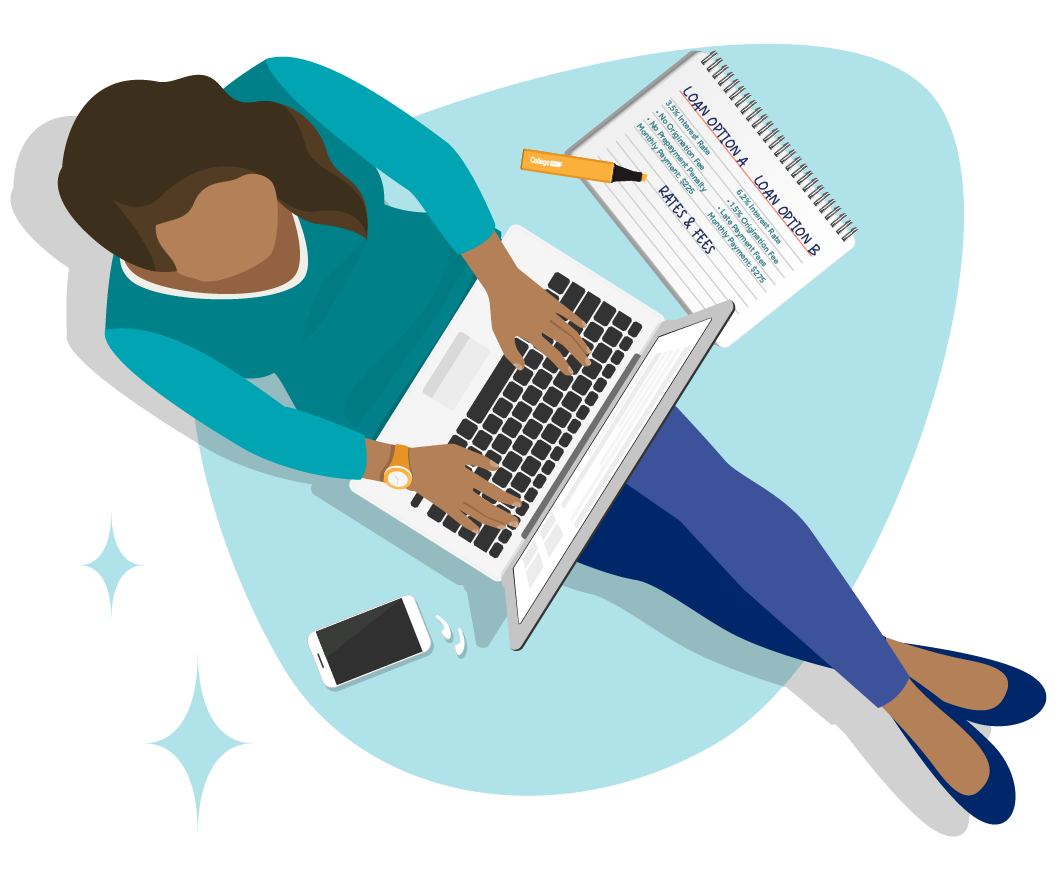 Woman researching loan options